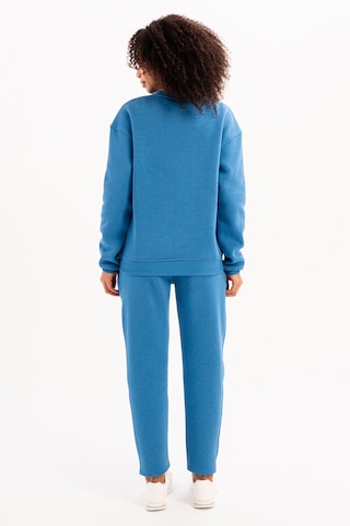 Justever Bisiklet Yaka Nakışlı Şardonlu İçi Polarlı Mavi Kadın Sweatshirt - Rigil Mavi