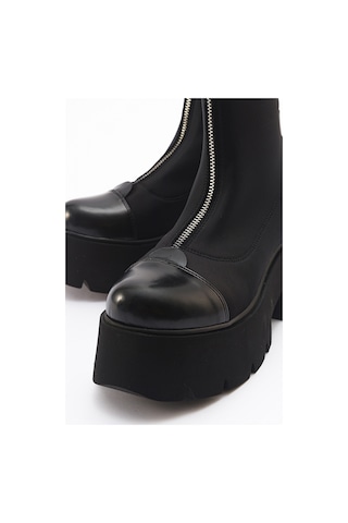 Luvishoes Luvi Shoes Bray Siyah Rugan Scuba Kalın Taban Kadın Bot Sıyah Rugan