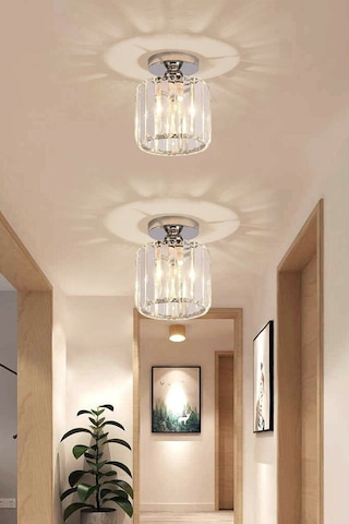 Kristal Taşlı Model Modern Tekli Plafonyer Model Krom Avize