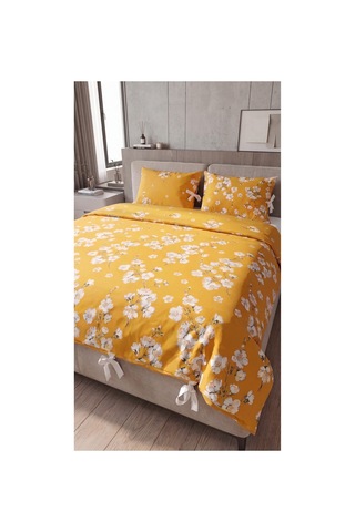 %100 Pamuk Çift Kişilik Çiçekli Bağcıklı Nevresim Seti 220x200 Cm 2'li Desenli Bağcıklı Yastık Kılıfı Sarı - 909843291 Sarı
