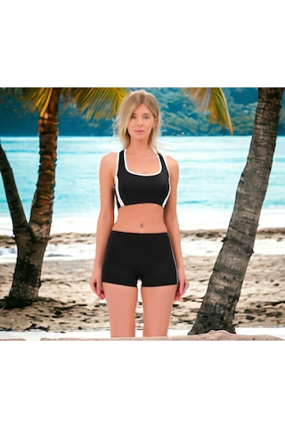 Shopiolog Şeritli Şortlu Yüzücü Bikini