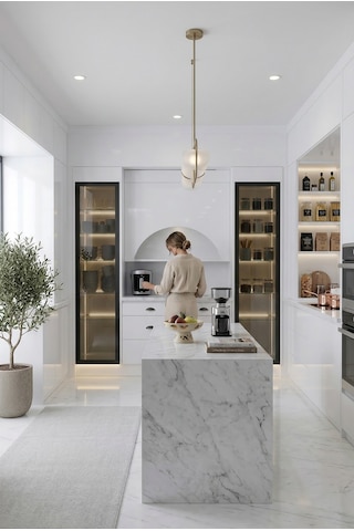 Lüks High Gloss Mutfak Dolabı & Kahve Köşesi Mdf Gövde, Led Aydınlatmalı, 6 Çekmeceli 190x230 Beyaz