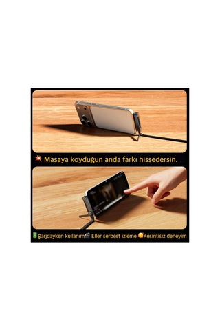 Type-c 240w Extra Dayanıklı Super Hızlı 480 Mps Veri Aktarımı Hem Stand Hem Şarj Kablosu Bir Arada Siyah - 841269187