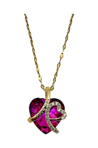 Arnes Jewelry Çelik Zirkon Taşlı Kalpli Kolye Ar486nes Gold