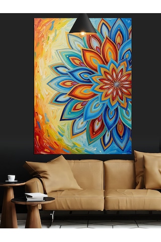Çiçekli Mandala Soyut Sanat Dekoratif Kanvas - Mdf Ahşap Tablo