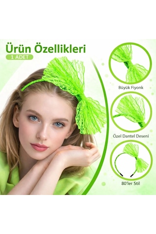 80 Ler 90 Lar Neon Yeşil Dantel Taç Fiyonklu