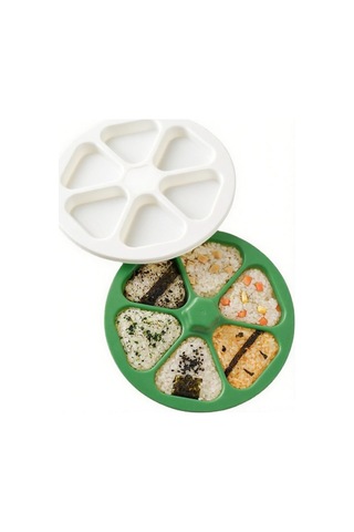 Vkemall Ev Ve Kamp İçin Yeşil 6'lı Rice Ball Ve Sushi Yapım Seti - Kalıp Ve Kapaklı Dıy Bento Aracı Yeşil