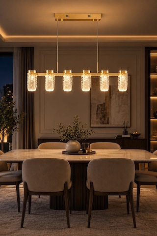 Modern Premium 6'lı Gold Sarkıt Avize Dekoratif Salon Yemek Masası Aydınlatması 40w