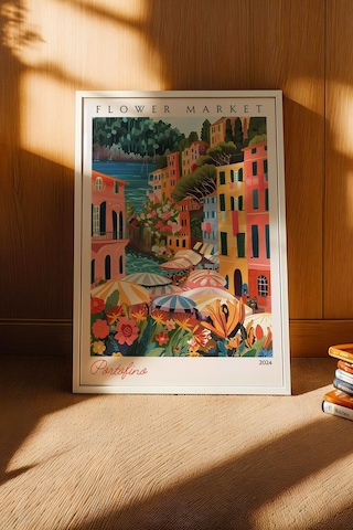 Portofino İtalya Çerçeveli Tablo Seyahat Severlere Salon Ve Ofis İçin Estetik Duvar Dekoru Travel Flower Market