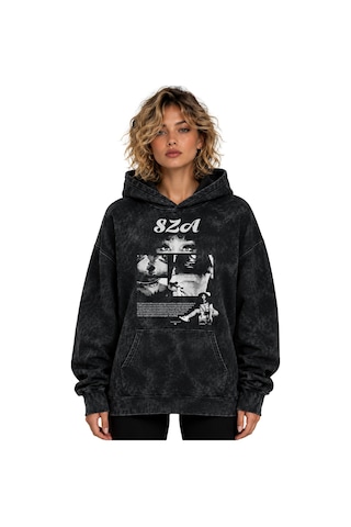 Sevbano Sza Rapper Şarkıcı Baskılı Unisex Oversize Premium Yıkamalı Hoodi Siyah