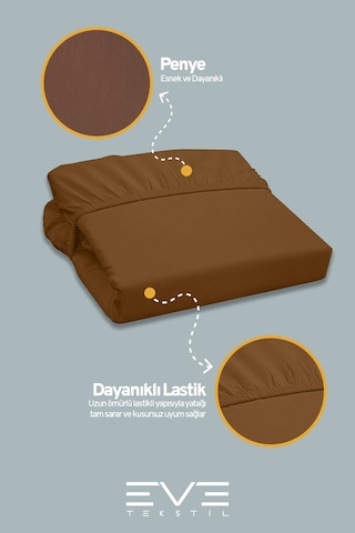 Eve Tekstil Fitted Yüksek Kaliteli Penye Kumaş Tek Kişilik Lastikli Çarşaf Kahverengi