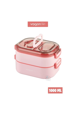 Vagonlife 1 L İki Kat Üç Bölme Paslanmaz Çelik Bento Lunch Box Sos Kaseli Mode