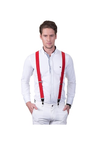 Tudors Düz Erkek Pantolon Askısı-Kırmızı