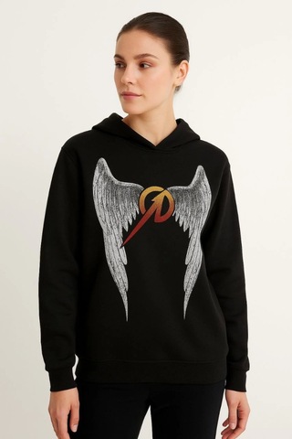Suma Metallica İki İplik Kapüşonlu Ön Ve Arka Baskılı Hoodie - Siyah Sİyah
