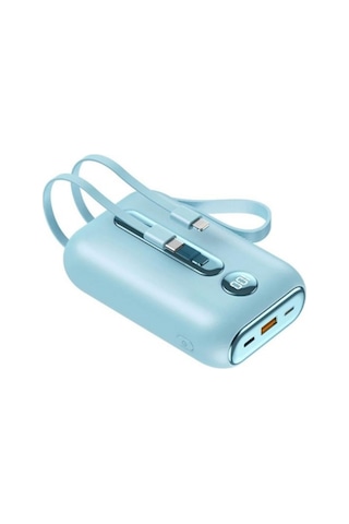 20,000mah Mini Powerbank Entegre Kablolu, Taşınabilir Ve Yüksek Kapasiteli Şarj Cihazı-1412 BEYAZ