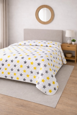 Laila Kapitone Pamuklu Çift Kişilik 200 X 230 Cm Çok Amaçlı Yatak Örtüsü / Pike Sarı