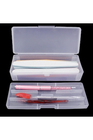 Dikdörtgen Çift Katmanlı Tırnak Sanat Alet Düzenleyici Saklama Kutusu Cımbız Makası Kalemler Lehçe Tırnak Fırçaları Plastik Saklama Kutusu