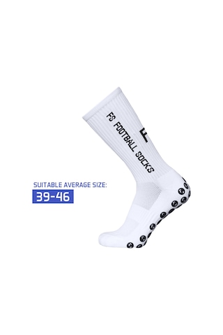 Yuntech01 3'lü Yapışkan Futbol Çorapları - Polyester Malzeme - 39-46 Beden Beyaz