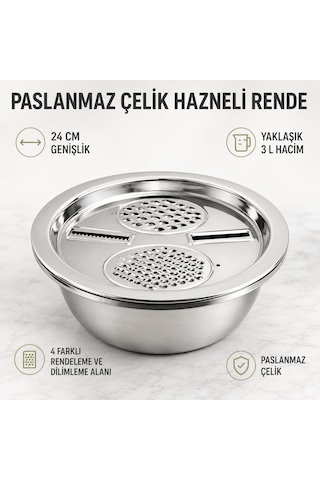Paslanmaz Çelik Hazneli Rende - 24 Cm Çok Renkli