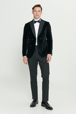 Altınyıldız Classıcs Erkek Sıyah Slim Fit Dar Kesim Kırlangıç Yaka %100 Pamuk Kadife Smokin Takım Siyah