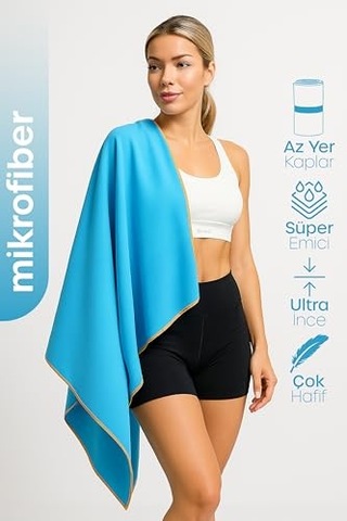 Unisex Mikrofiber Plaj Havlusu 80x130 Cm Yumuşak Dokulu Deniz Banyo Sporcu Havlusu Large Boy Turkuaz Açık Bej