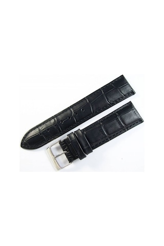 Cobra Deri Saat Kordonu 22Mm Xl Uzun Siyah Saat Kayışı Kroko