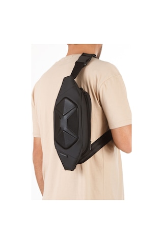 Çapraz Askılı Siyah Bel Ve Omuz Çantası Motorcu Çantası Pos Makinası Uyumlu Çanta Siyah