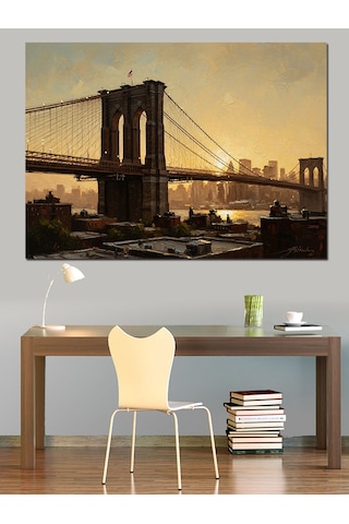 Ahşap Tablo Gün Batımında Brooklyn Köprüsü Manzarası