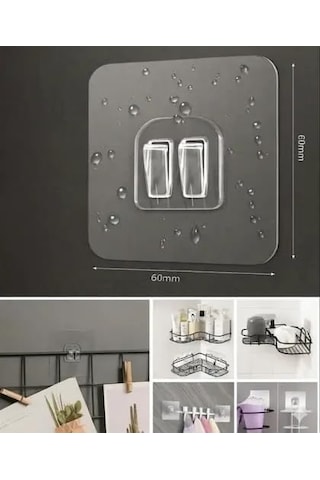 Smartizi 15'li Çiftli Banyo Köşe Rafı Yedek Sticker 60x60mm - 15 Parça Dev Avantaj Paketi Güçlü Kanca Seti
