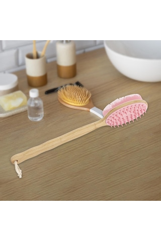 Suntek Duş Fırçası Bambu Sırt Scrubber 42cmx7.5cm-kırmızı