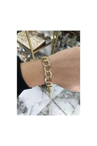 İkili Zincir Künye Gold Model Bileklik Altın