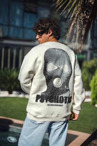 Efnaz Style Kışlık Bisiklet Yaka Baskılı Sweatshirt - Beyaz