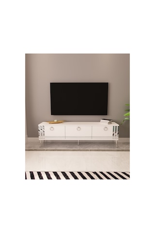 Lora 150 Cm Tv Ünitesi Tv Sehpası Beyaz - Gümüş Beyaz