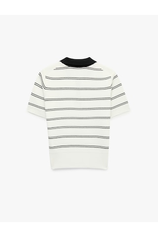 Koton Regular Fit Düğmeli Kısa Kollu Polo Yaka Çizgili Triko Tişört Lacivert Çizgili 7wak90379ht