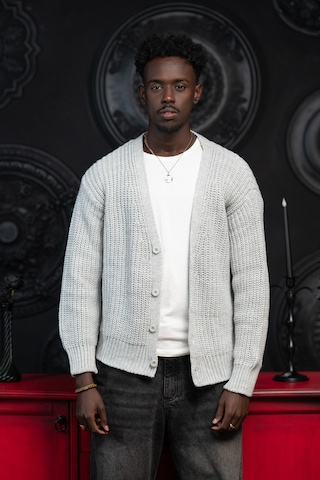 Akçaylar Oversize Crop Model V Yaka Düğme Kapamalı Örgü Hırka Gri
