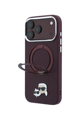 Apple iPhone Uyumlu 18 Pro Max Kılıf Karl Lagerfeld Lisanslı M-safeli K&c Metal Logolu Pu 360 Standlı Kapak Bordo