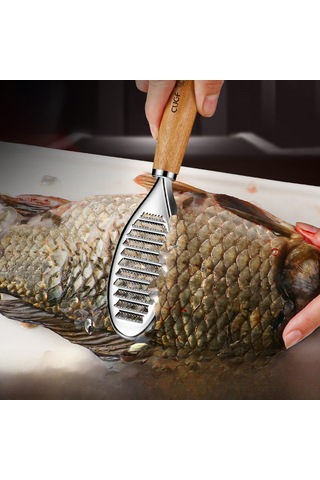 Youmex 304 Paslanmaz Çelik Ev Ofisi Balık Yığını Kaldırıcı, Ahşap Kolu Konforlu, Dayanıklı Ve Kolay Kullanım Balık Ölçek Aracı Diğer