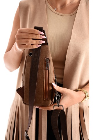 Westpolo Unisex Vegan Deri Çapraz Göğüs Ve Omuz Çantası Body Bag - 7044kes Taba