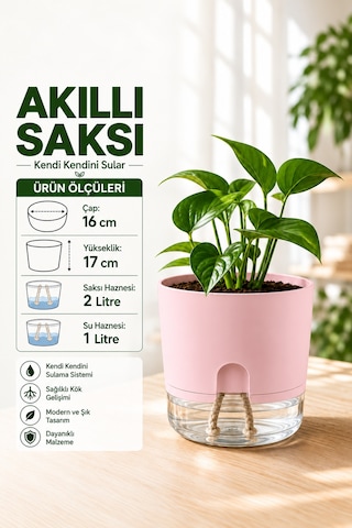 Akıllı Saksı Kendinden Sulamalı Fitilli Modern Dekoratif Saksı 2 Litre 70160191
