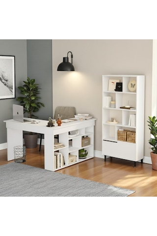 Robin Home Çalışma Masası & Kitaplık 2'li Set Beyaz Beyaz Beyaz