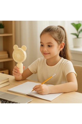 Hepu Hp-f04 Usb Şarjlı El Tipi Mini Fan Ayıcık Kulak Figürlü, 3 Kademeli Rüzgar Seçeneği