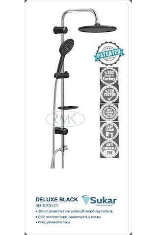 Sukar Siyah Tepe Duş Seti Oval Rain E Black Siyah