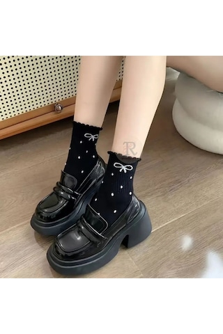 Trampler 4 Çift Kadın Kurdela Puantiye Desenli Çorap Kadın Kolej Çorap Çok Renkli