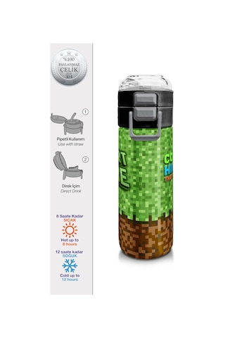 Coral High Kids High Craft Desenli Pipetli Ve Direkt İçim Çelik Termos 500 Ml 31992 Yeşil - Kahverengi