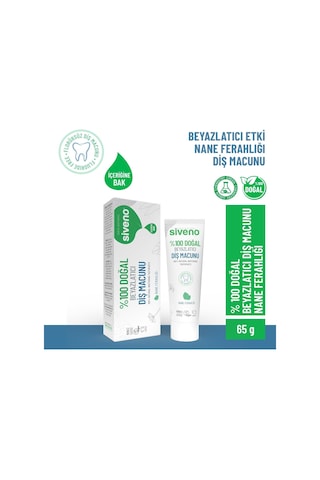 Siveno%100 Doğal Diş Macunu Beyazlatıcı Nane Ferahlığı Florürsüz 65 Gr Beyazlatma