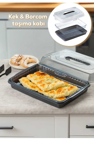 Kilitli Kapaklı Kek Börek Pasta Saklama, Borcam Taşıma Kabı - Kek Fanusu Beyaz