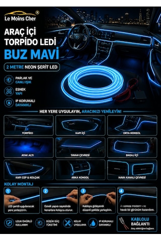 Cupra Leon Araç İçi Torpido Ledi Buz Mavi 2 Metre Neon Ip Şerit Led