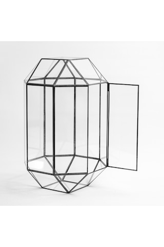 Cam Fanus Geometrik Teraryum Siyah Nonagon