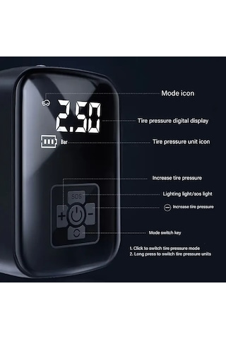 Mini Kablosuz Dijital Taşınabilir Kompresör Araç Lastik Top Şişir