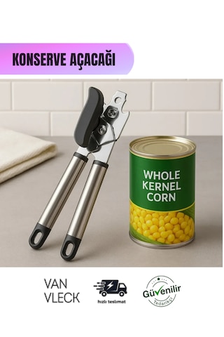 Paslanmaz Çelik Konserve, Kavanoz Ve Şişe Açacağı Pratik, Dayanıklı Ve Ergonomik Mutfak Aparatı Gri